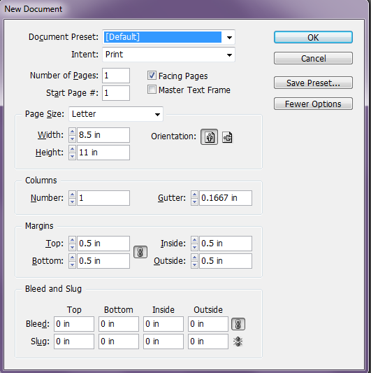 Indesign CS5 Tutorial: Document Settings